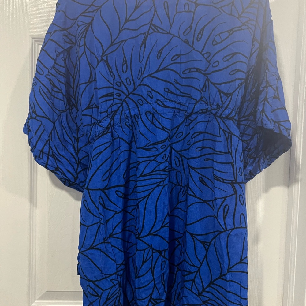 Stylish Blue Leaf Women's Swim cover One Piece - Picture 3 of 5